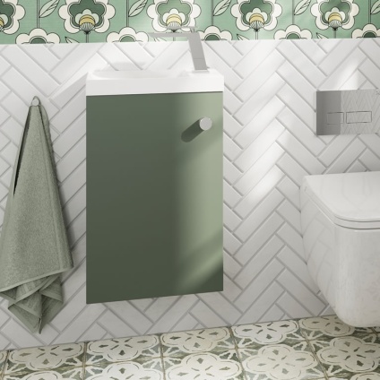 Lifestyle image of Crosswater Alo 400mm Sage Green Wall-Hung Vanity Unit & Basin